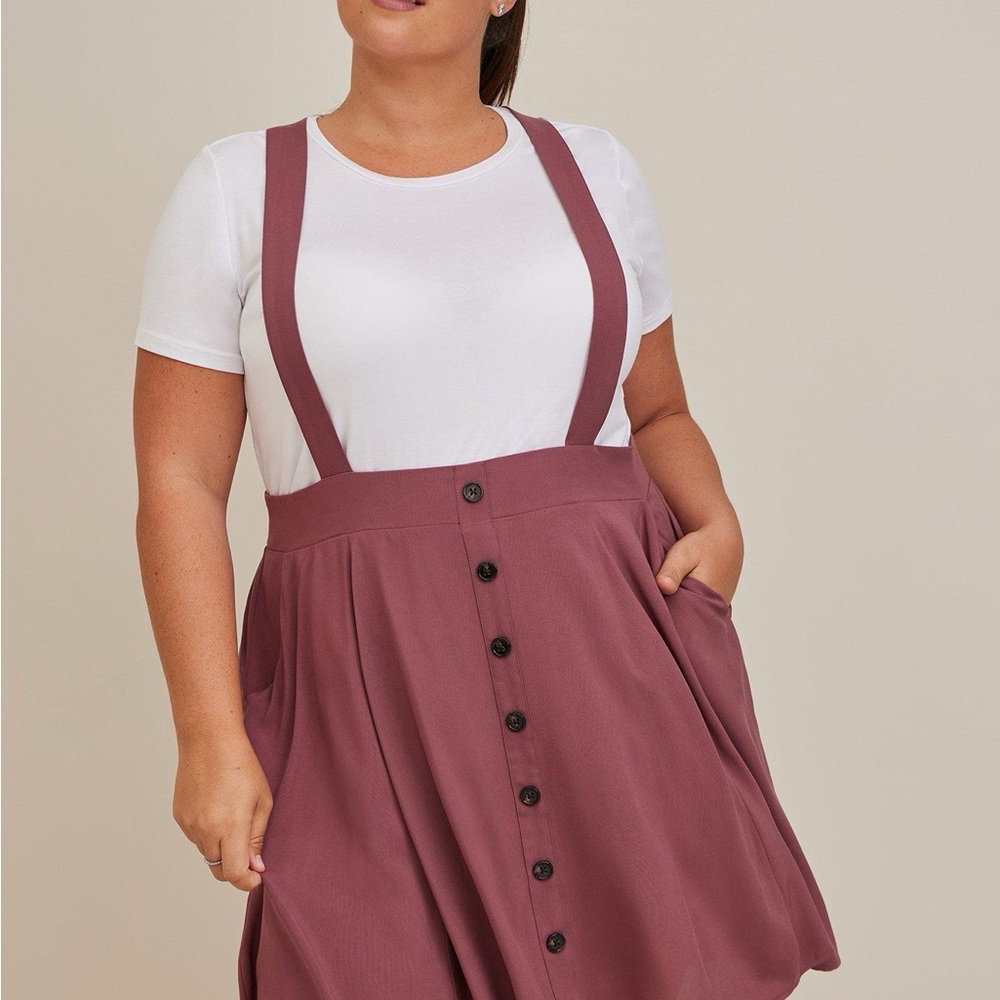 Mini Challis Skirtall Chic Mauve Button-Front Suspender Skirt